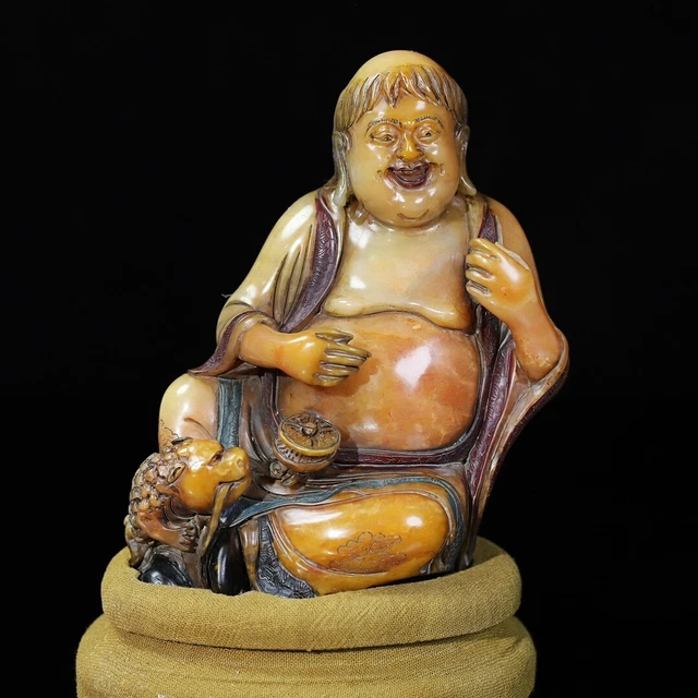 Chinese Exquisite Handmade Lohan carving Shoushan Stone Statue