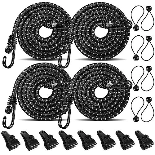 4PCS 56 Inch Bungee Cords with Hooks Heavy Duty OutdoorLong Multi-Use Bungee ...