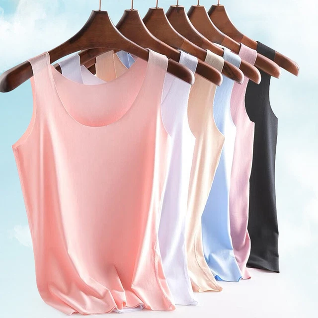 Womens Ice Silk Vest V Neck Tank Tops Ladies Casual Summer Camisole Sleeveless A