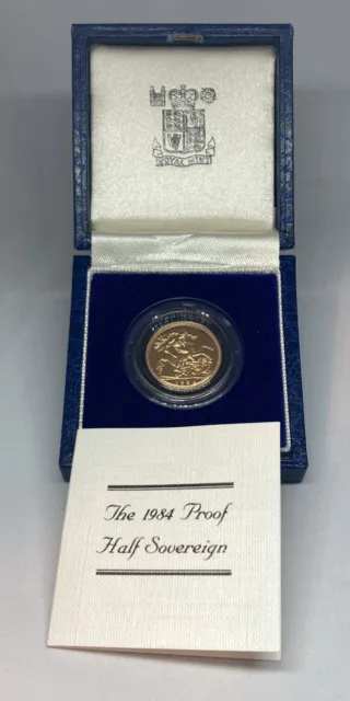 1984 United Kingdom Proof Half  Sovereign 22k Gold with Box COA EXACT #C4551