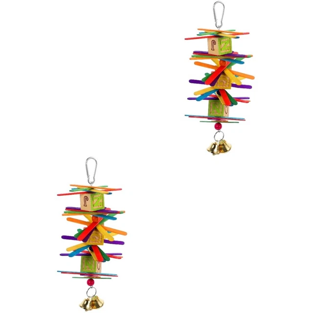 2x mild bunt Käfigvogelspielzeug Papagei Spielzeug Holzklötze Pro Vogelkäfig-Dek