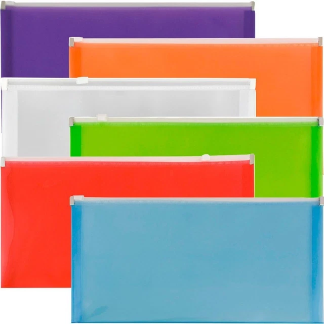 Plastic Envelopes with Zip Closure - #10 Booklet Wallet - 5 X 10 - Assorted Colo
