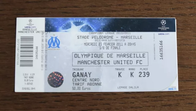 BILLET OLYMPIQUE DE MARSEILLE Vélodrome MANCHESTER UNITED Champions League 2011