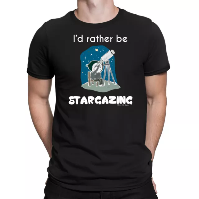 Mens ORGANIC TShirt Rather Be STARGAZING Astronomy Telescope Planets Space Stars