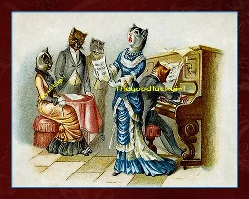 Vintage 1880's SINGING DIVA CAT 8x10 Postcard art print picture