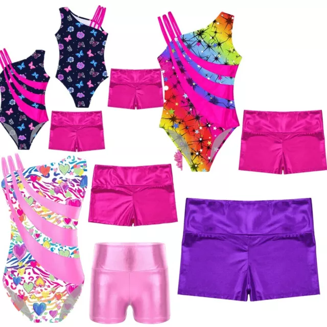 Girls Gymnastics Tracksuit Dance Outfit Workout Tanks Crop Top+Leggings Set