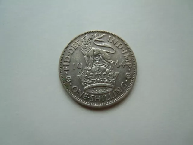 1944 George Vi .500 Silver English One Shilling Coin In Fine Circulated Cond.