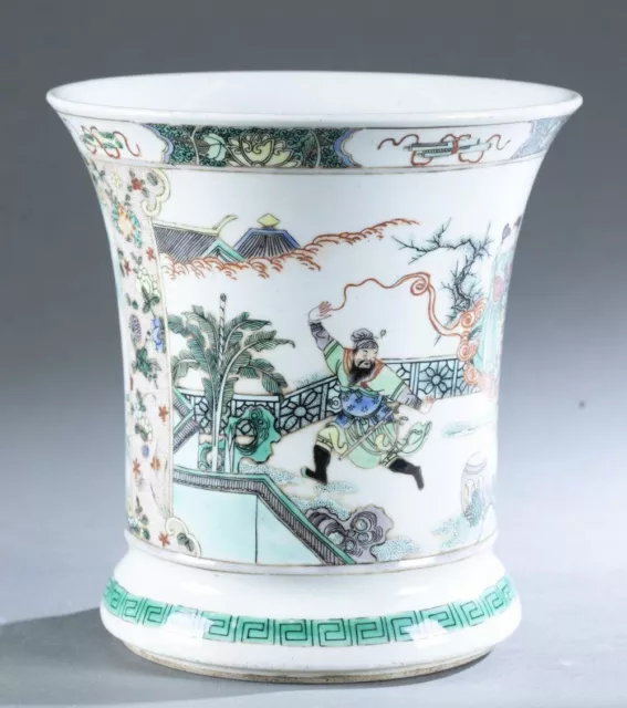 Old Large Chinese Famille Rose Brush Pot Bitong, Kangxi Mark, Qing Dynasty