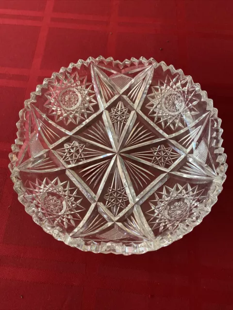 American Brilliant Cut Glass Antique Crystal Abp  8” Bowl