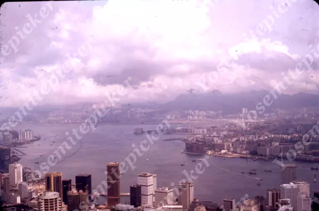 Sl68 Original slide 1980's  Hong Kong bay skyline aerial view 452a
