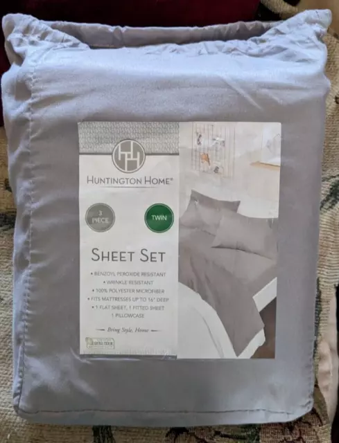 New Huntington Home Twin bed Sheet 3 Piece Set Fabric Bag Gray color