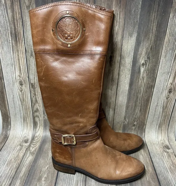 Vince Camuto VC-Phillie Tall Riding Buckle Boots Women's Size 7.5M Brown Leather