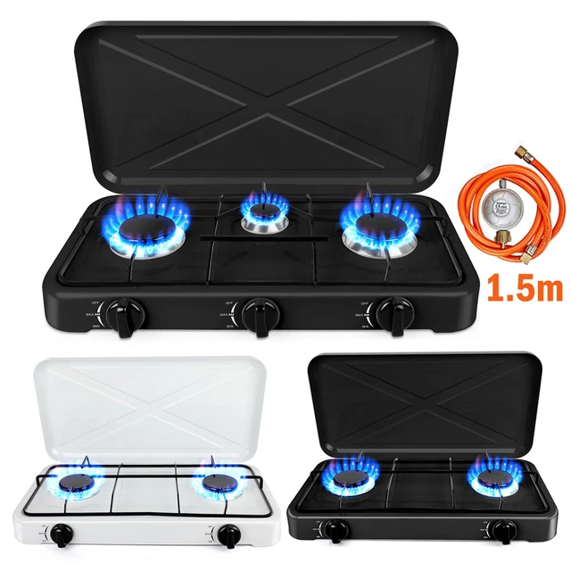 Campingkocher 3 flammig Gaskocher für Gasflasche Kocher Herd +1.5m Schlauch Set