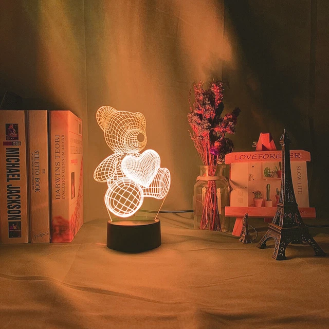 Bear 3D Night Light LED Illusion Lamp for Kids Touch Table Desk Lamps