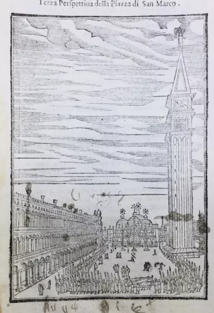 Piazza Di San Marco Venezia IN 1598 Italia Rara Stampa Sul Legno Vecellio