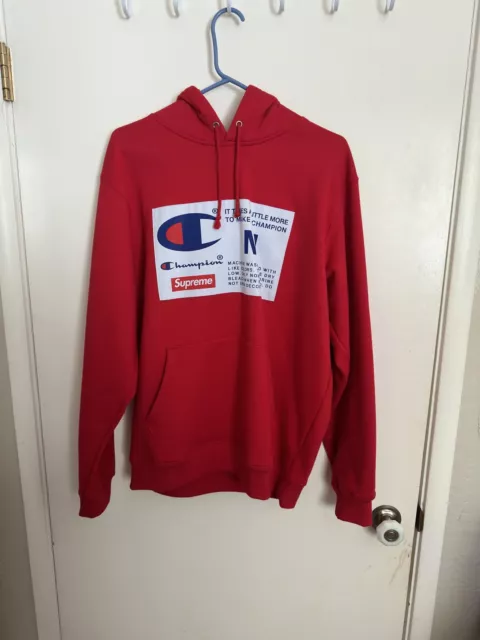 SUPREME CHAMPION LABEL Hooded Sweatshirt Red Hoodie Size Medium