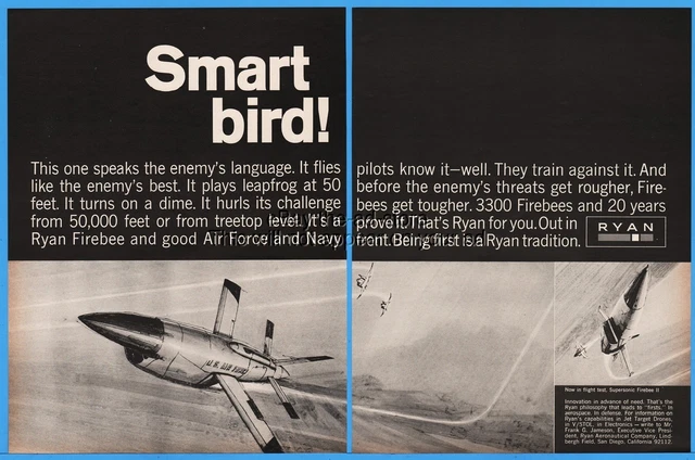 1968 RYAN FIREBEE US Air Force Navy jet target drone Smart bird! F-4 ...