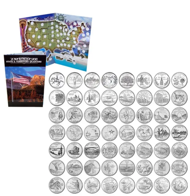 State Quarter Set, Complete 56pc 1999-2009 incl. 6 Territories & Folder Map