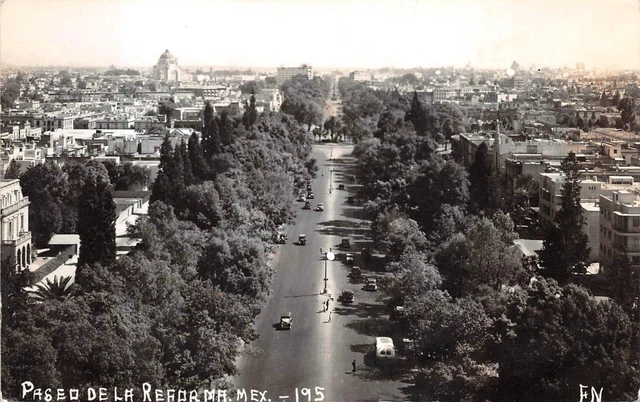 RPPC MEXICO PASEO DE LA REFORMA AERIAL VIEW REAL PHOTO POSTCARD (c. 1930s)