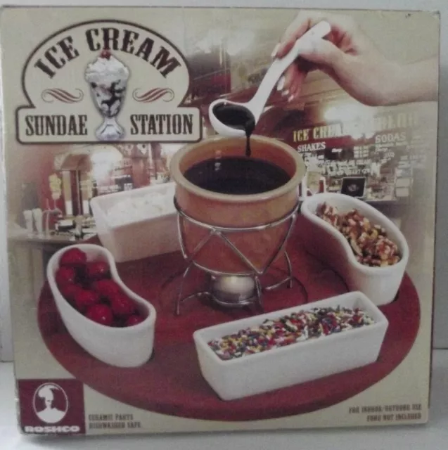 Roshco Ice Cream Sundae Station - Juego de Serciones Lazy Susan Cerámica Té Portaluz