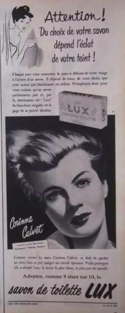 Publicité Presse 1953 Lux Savon De Toilette Avec Corinne Calvet - Advertising