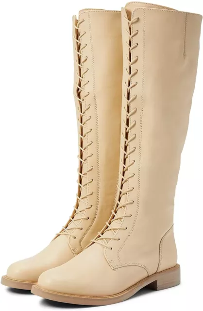 Sam Edelman Womens Nance Eggshell Leather Tall Lace Up Knee-High Boots size 7.5