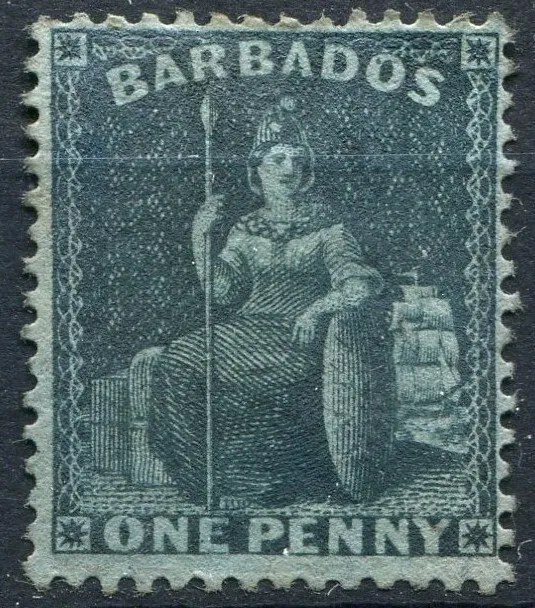Barbados 1874 issue, SG 66, 1d Deep Blue, Perf 14, unused, no gum, CV £140
