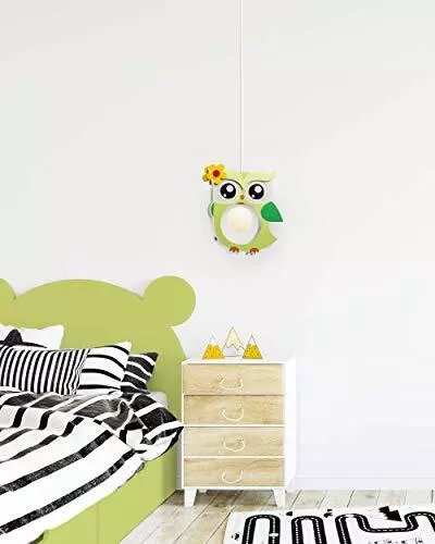 Elobra Lampada da soffitto per bambini, motivo: gufo, in legno, colore: verde ch 2