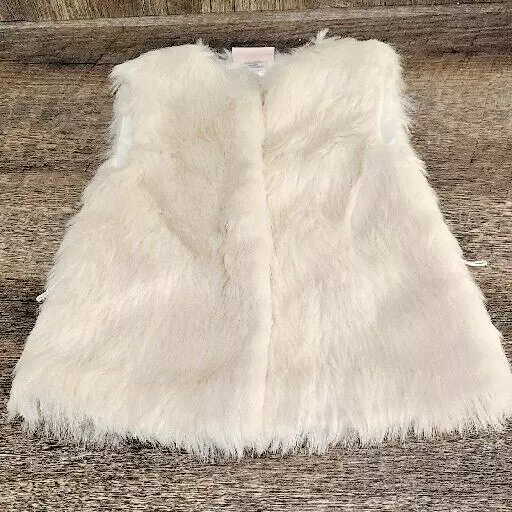 LITTLE LASS Faux Fur Vest Girl Boy White Cream Lined Size 4T Toddler