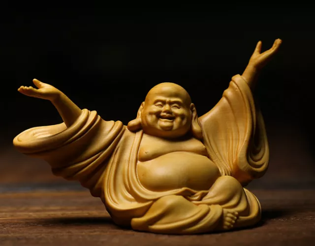 6X10 CM Carved Boxwood Carving Figurine - Buddha Monk Buddhist