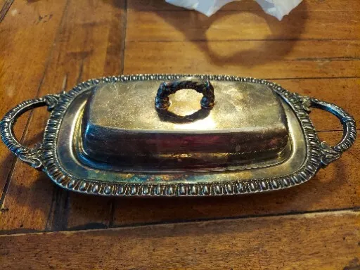 Vintage English Silver Mfg. Co. Covered Butter Dish Antique. FB Rogers