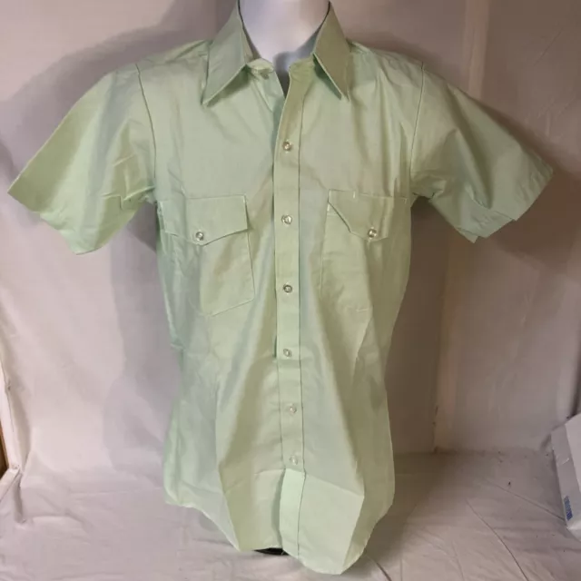 Vtg NOS Riverside USA Made Mens Shirt Short Sleeve Pastel Green NWOT 13.5 XS FS!