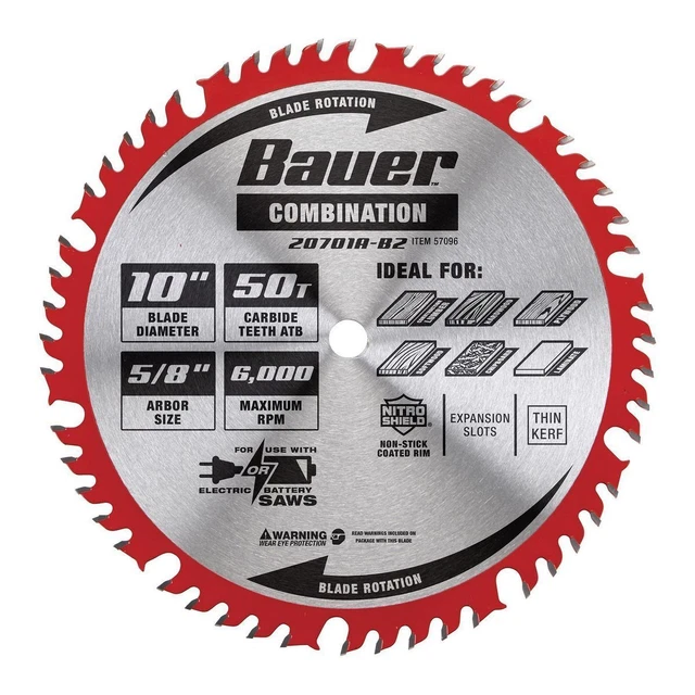 Hoja de sierra circular combinada BAUER 10 in., 50T 57096