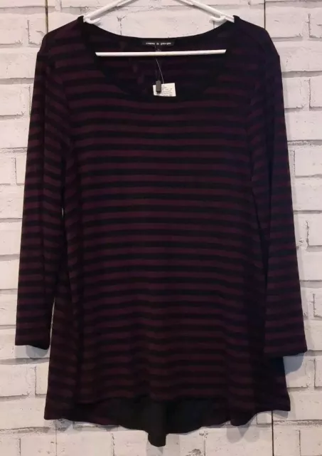 Cable & Gauge Women's Size XL Knit Top Purple Black Stripe Long Sleeve Brand New
