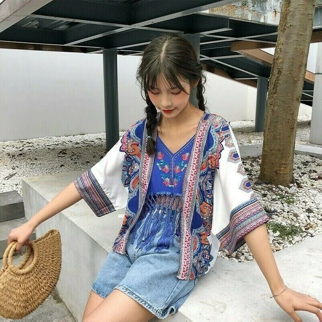 FEMME MOUSSELINE CARDIGAN Kimono Ethnique Style Bretelles Gilet Japonais Chic EUR 37 11 PicClick FR