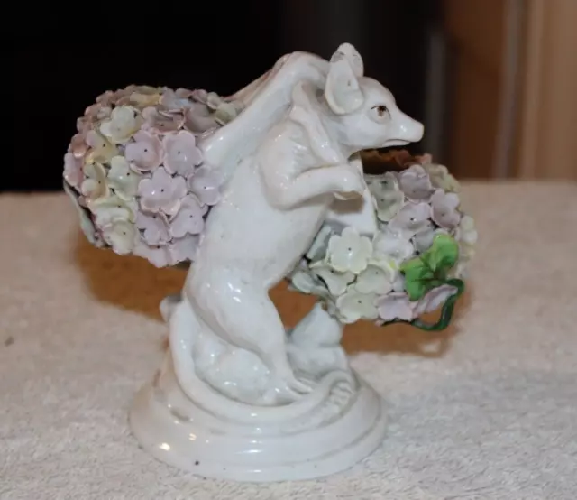 Rare Whimsical  Antique Meissen Style Schneeball Mouse Floral Flower Figurine