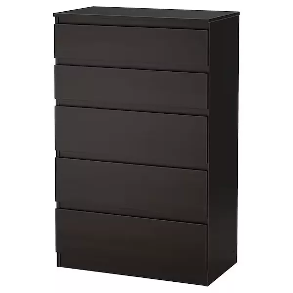 Chest of 5 Drawers, Black-Brown, Spacious Perfect for Storage