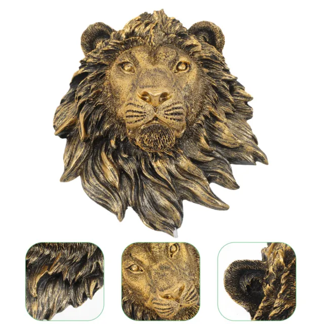 Lion Head Wall Mount Resin Animal Sculpture Imitation Copper Lion's Artificial
