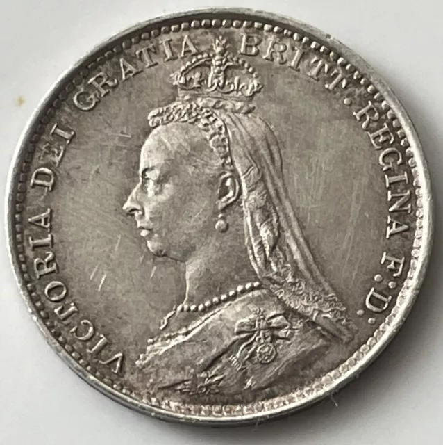1887 Victoria Jubilee Head 0.925 Silver threepence 3d Coin