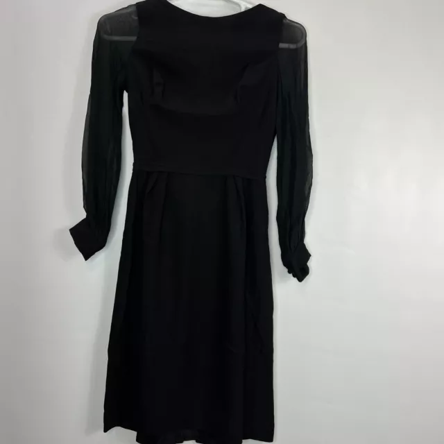 Vintage 60s Black Chiffon Dress SZ Small Union Made Back Zip Bow Detail