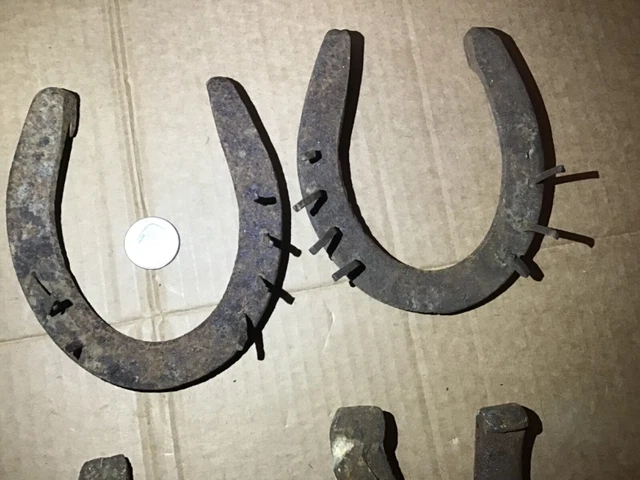 2 Old antique vintage Western Horseshoe Tact 5”long Horse Shoes W/Original Nails