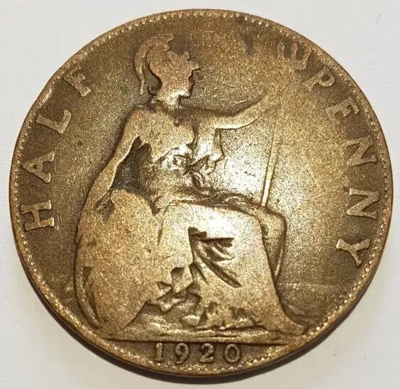 1920 George V UK Half Penny 1/2d coin