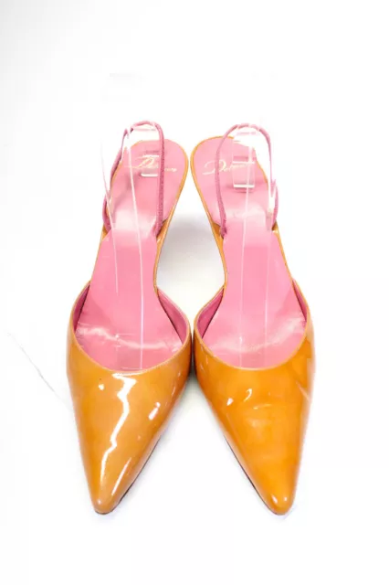 Delman Womens Pointed Toe Slingback Pumps Pink Orange Patent Leather Size 9.5 2