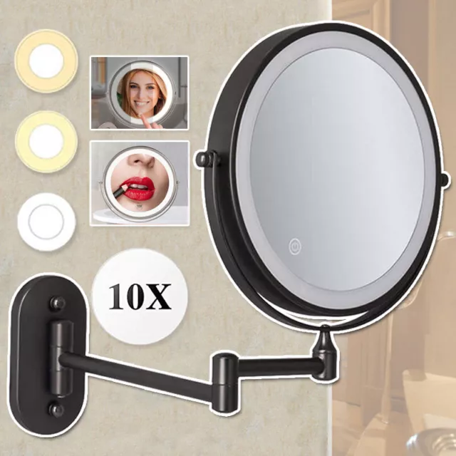 Swing Arm Wall Mount Bathroom Beauty Magnifying 10X Makeup Mirror Double Side