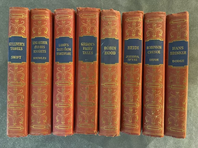 Lot of 8 Early 1900 Classics/Gullivers/King Arthur/Robin Hood/Grimms/Heidi/Hans