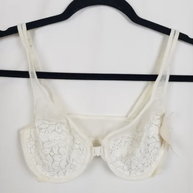 WARNERS Bra 36B Daisy Lace Front Close Plushline Lightly Lined White Vtg  NWT