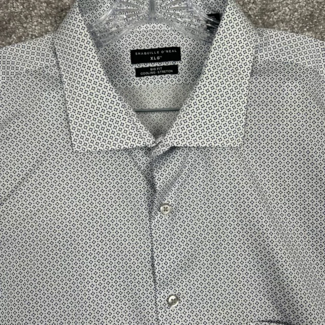 Shaquille ONeal LS Button Shirt Mens XLG Geometric White Big Fit Cooling Stretch 2
