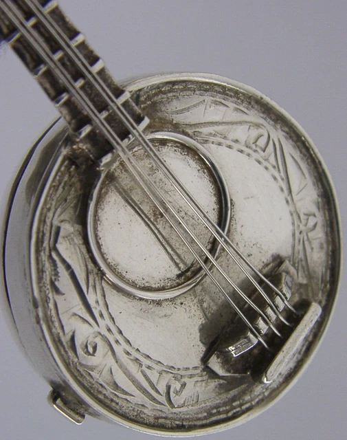 Novelty English Import Solid Sterling Silver Banjo Box 1998 Musical Instrument