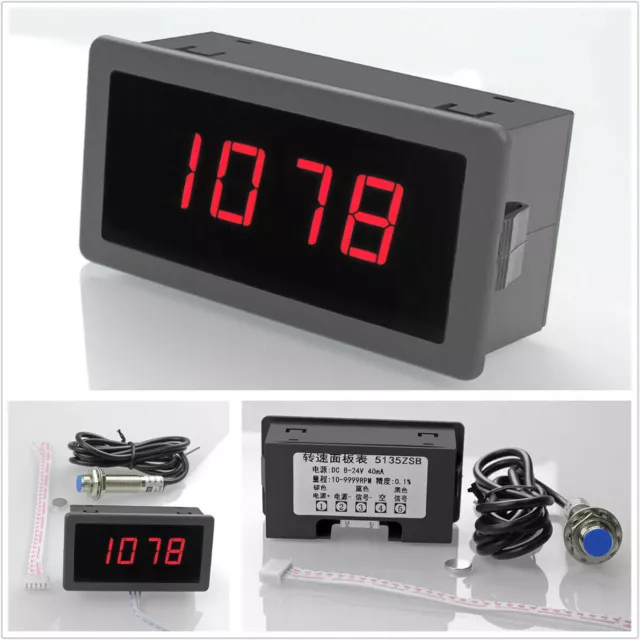 4 Digital LED Tachometer RPM Speed Meter 10-9999RPM＋Hall Proximity Switch