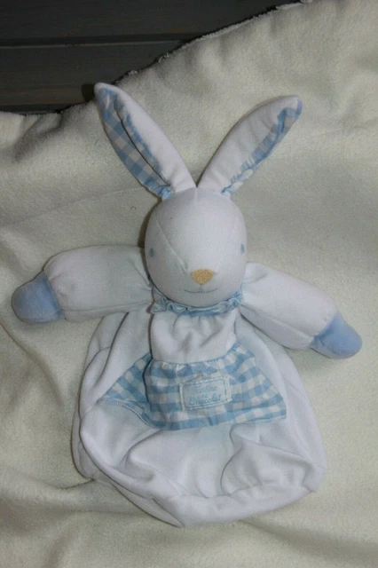 Doudou peluche TARTINE ET CHOCOLAT lapin blanc et bleu vichy